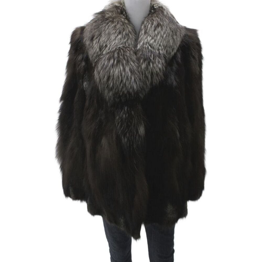 Argiriou Women Fox Fur Brown Overcoat Hook Eye Closure Long Sleeve Size 12